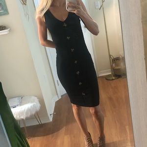 Black ribbed bodycon dress with buttons